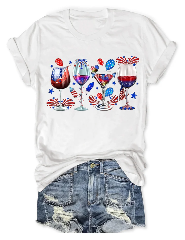  Women's Independence Day  Print Crewneck T-Shirt socialshop