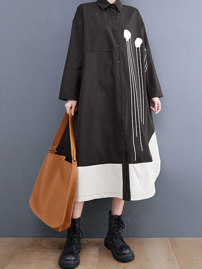 Fashion Colorblock Print Shirt Dress