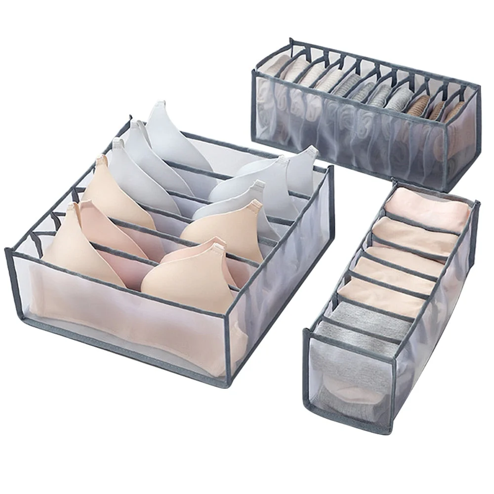 3pcs/set Foldable Drawer Organizers Storage Box Case For Bra Ties Underwear Socks Scarf Drawer Organizers Gray