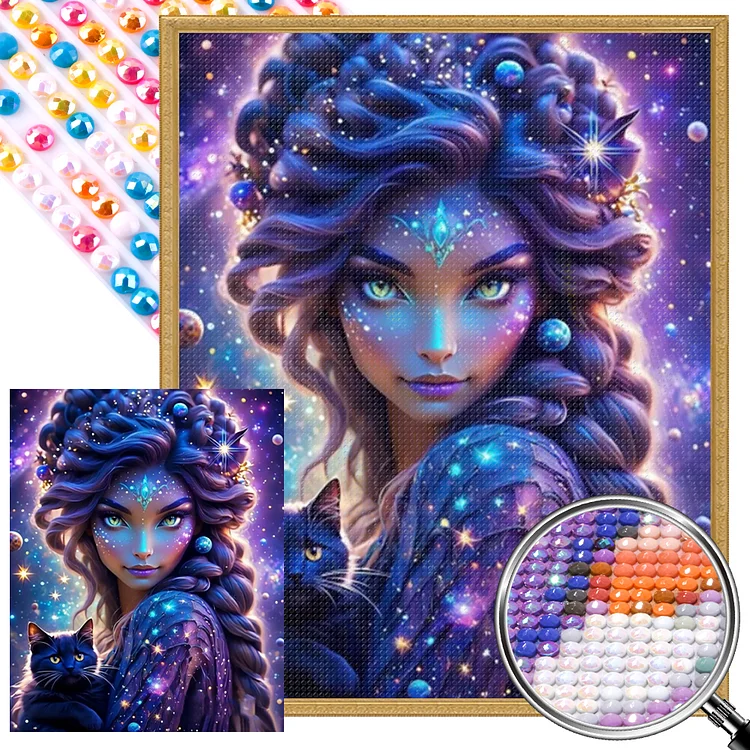 Star Lady And Cat 40*50CM (Canvas) Full AB Round Drill Diamond Painting gbfke