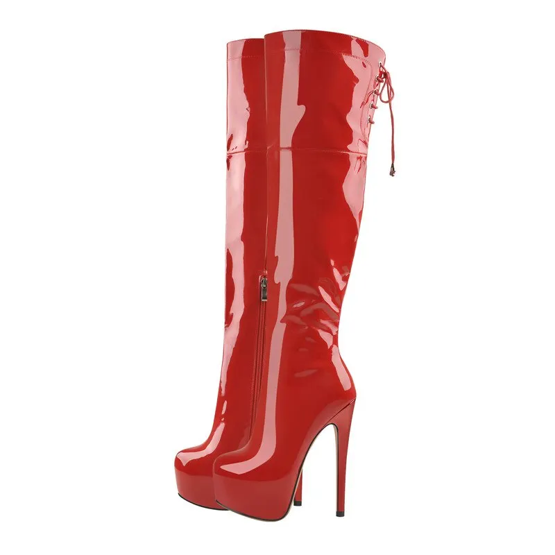Onlymaker Women's Sexy Platform Zip 16cm High Heel Stiletto Stretch Over The Knee High Boot plus size US5~US15 women boots