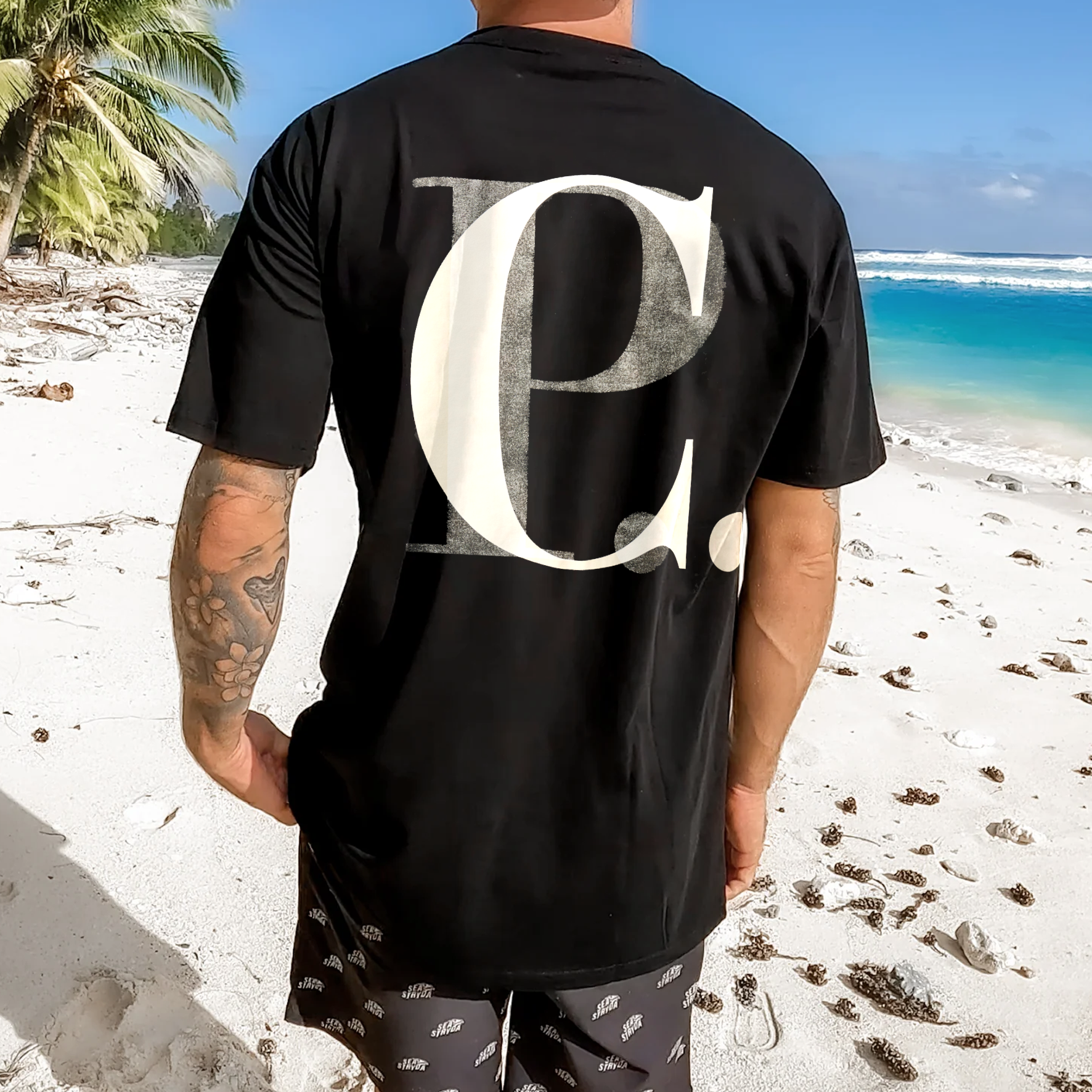 Men's Vintage CP COMPANY Printed Short Sleeve Crew-Neck Beach Surf T-Shirt