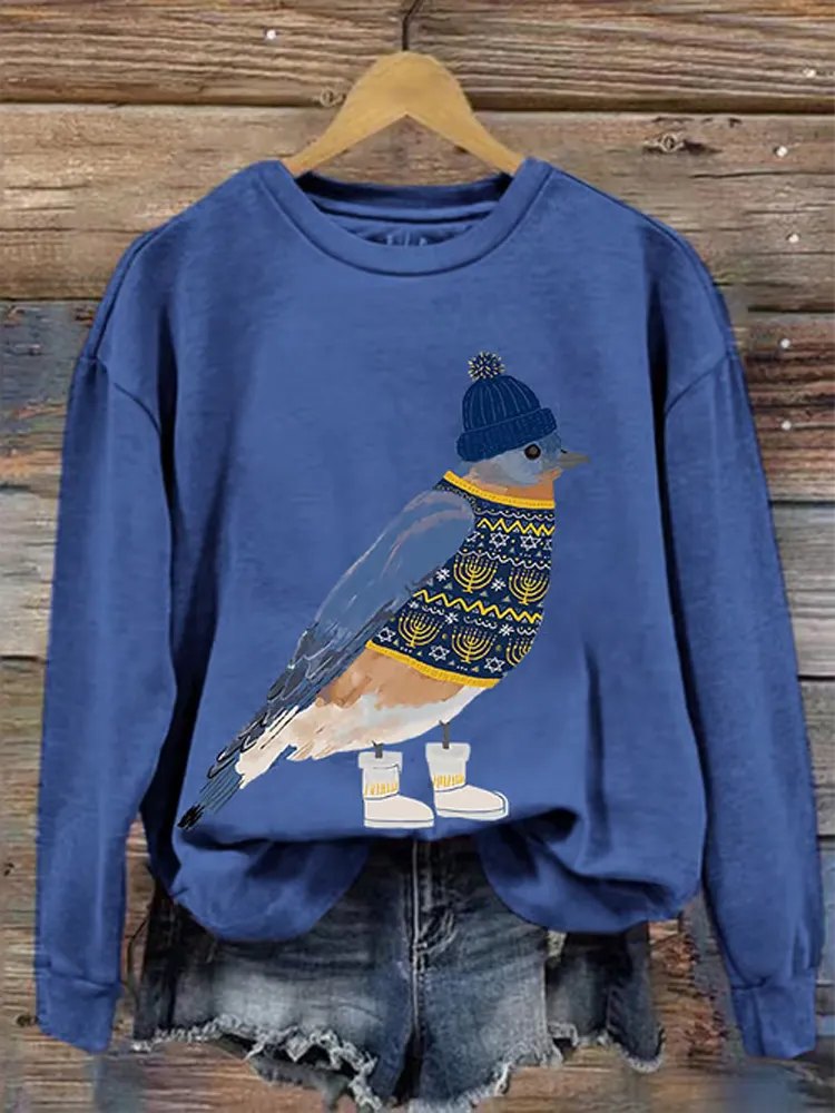 Women's Hanukkah Bluebird Printed Sweatshirt