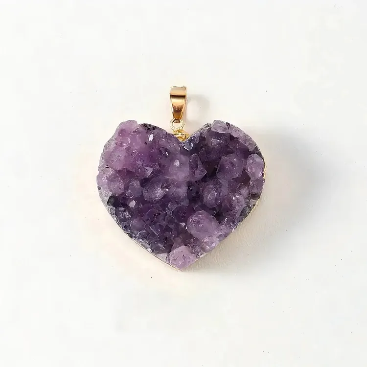 Natural Uruguay Amethyst Necklace Druzy Heart Pendant