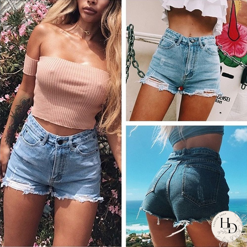 Ripped Denim Shorts Women