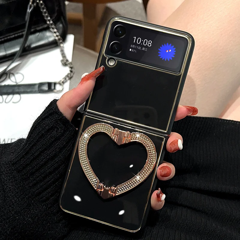 Creative Love Rhinestones Phone Holder Case For Galaxy Z Flip3/Z Flip4