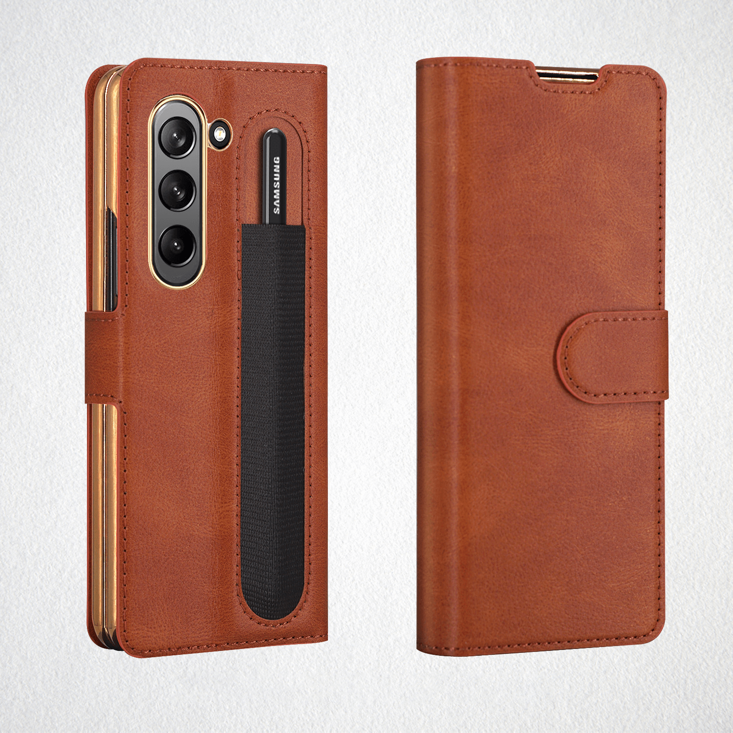 Magnetic Leather Flip Cover & S Pen Slot Holder for Samsung Galaxy Z Fold 3/4/5