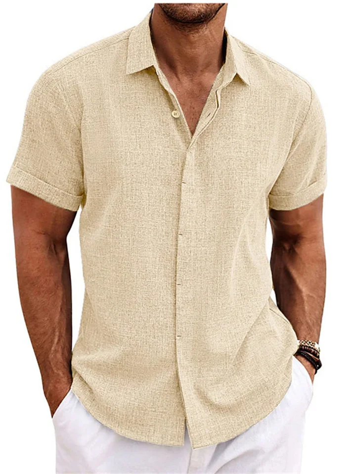 Men's Plus-size Shirt Solid Color Short-sleeved Lapel Shirt White Black Khaki Pink Green Gray Blue-Cosfine