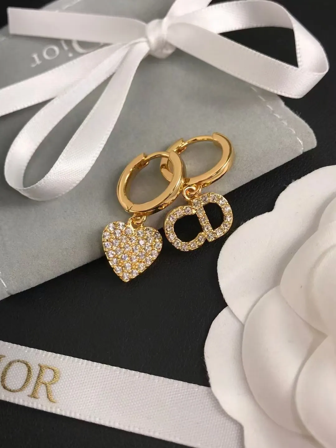 Dior Asymmetric Heart CD Dangle Earrings