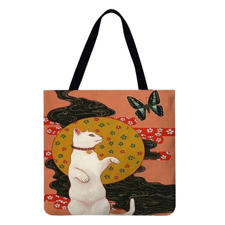 Linen Tote Bag - Japanese Ninja Warrior Cat