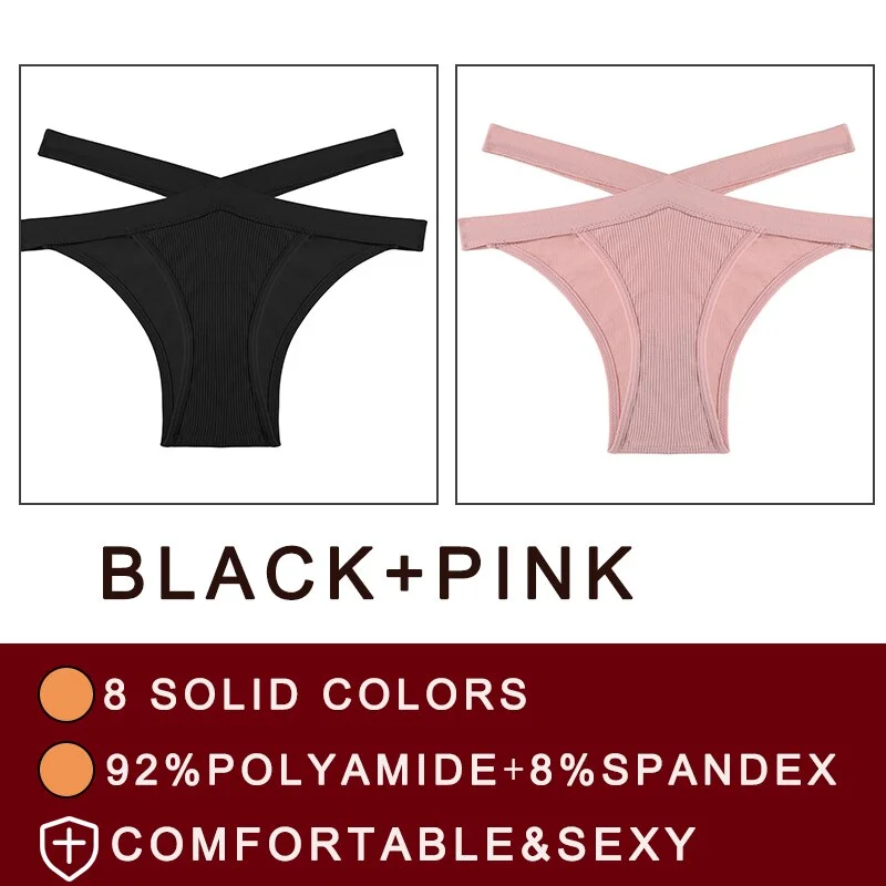 FINETOO 2PCS/Set Fashion Women's Seamless Sexy Panties Lingerie Girls Cross Strap Underwear Briefs 8 Solid Colors Woman Pantys