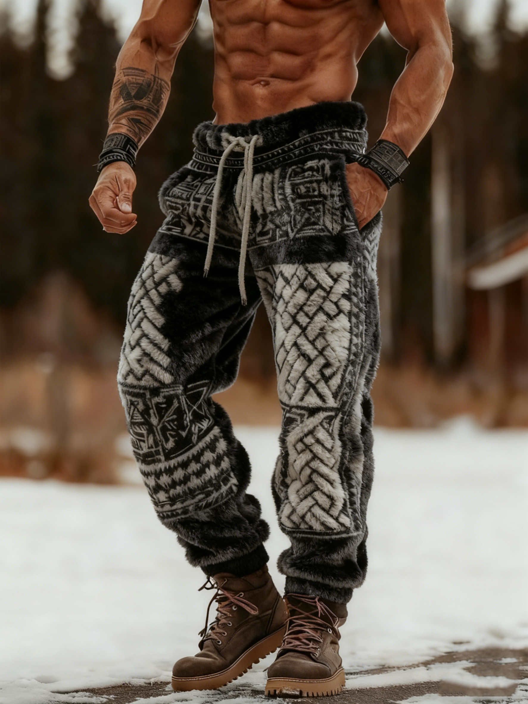 Men's Viking Celtic Pattern Printed Cozy Flannel Pants elevenforest