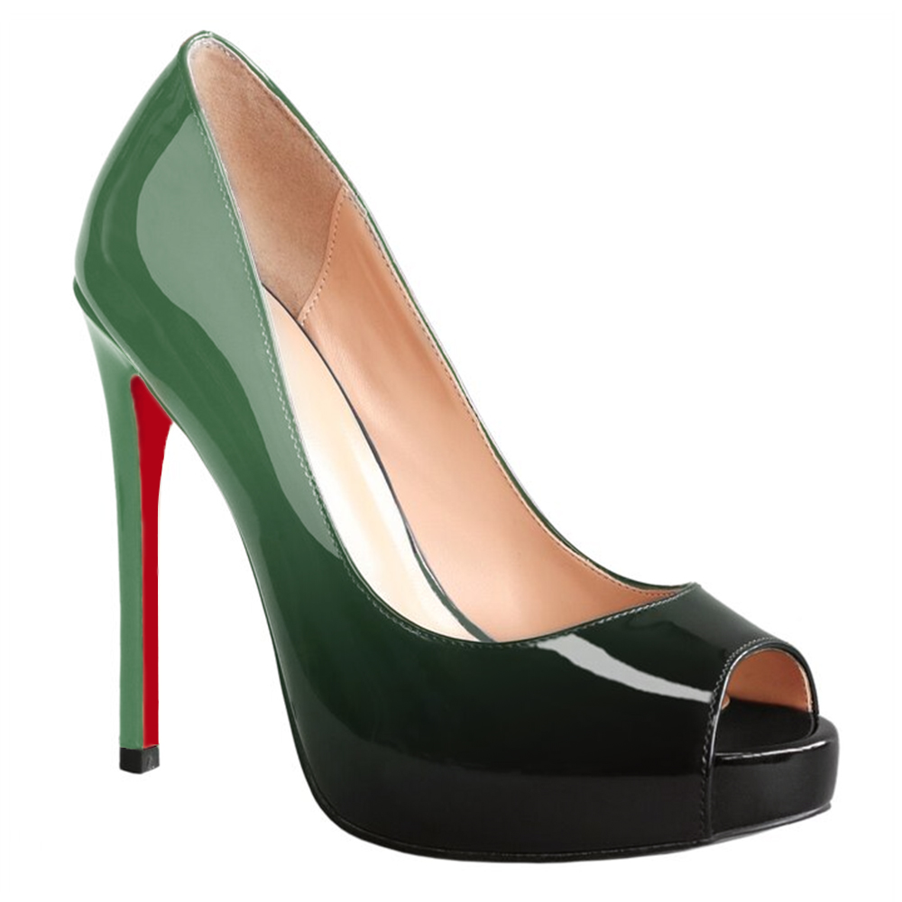 120mm Women's Platforms Heels Party Wedding Pumps Gradient Color Green Black-vocosishoes