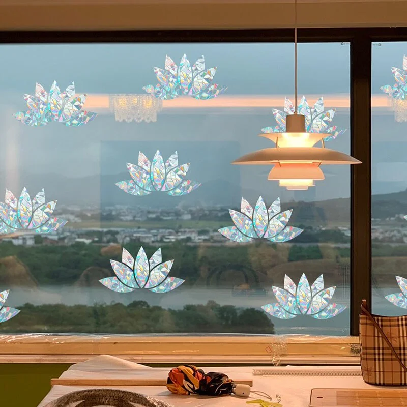 1pcs Lotus Window Decor Film Electrostatic Glass Sticker Rainbow Prism Decals Living Room Bathroom Balcony Decoration