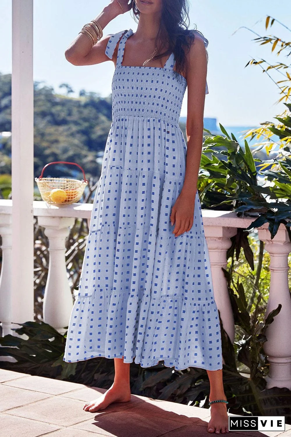 Fashion Street Dot Patchwork Spaghetti Strap Printed Dresses