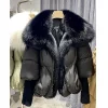 2023 Large Real Silver Fox Fur Collar with Knit Sleeve  Winter Women Coat White Duck Down Jacket Super Fashion Outerwear Luxury