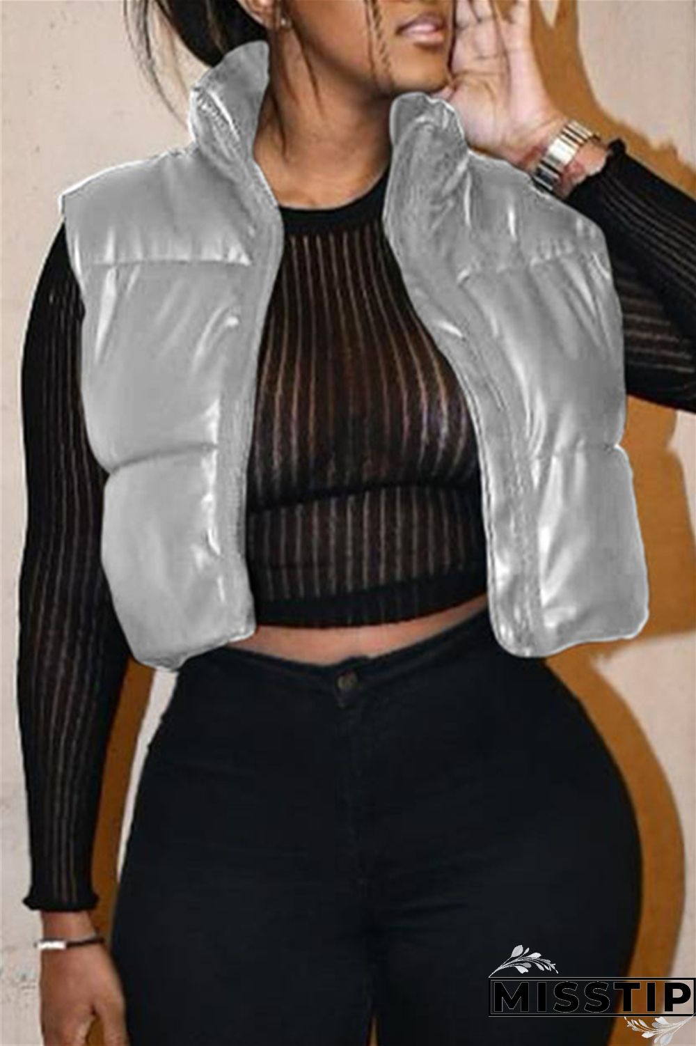 Black Fashion Casual Solid Cardigan Zipper Collar Outerwear