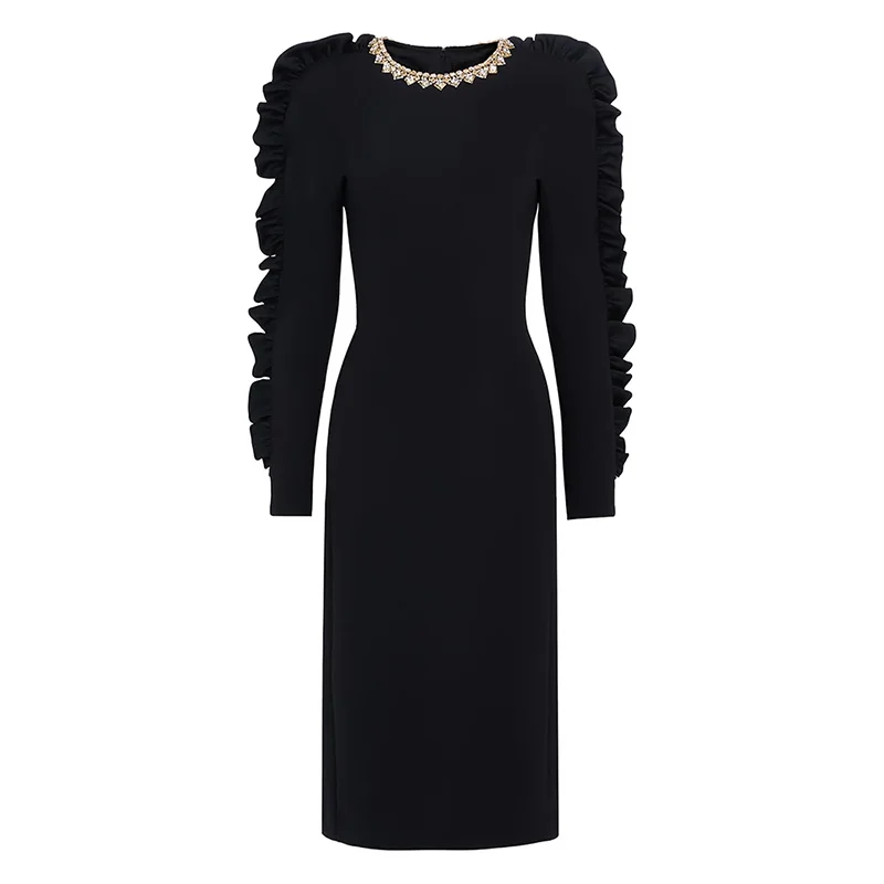 Nigikala Nigikala Early Autumn New Star Fashion Wood Ear Three-Dimensional Decorative Long Sleeve Long Dress