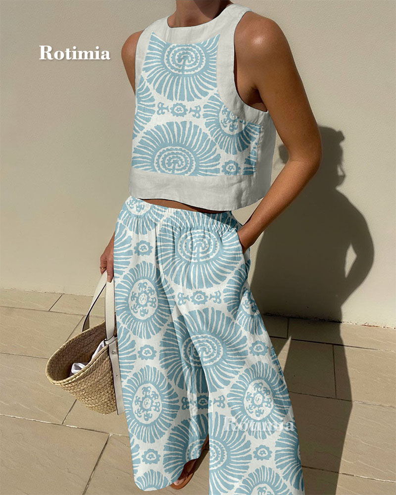 Fresh Circle Printed Casual Two-piece Set