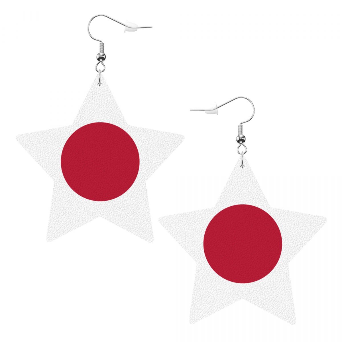 Japan Flag Faux Leather Star Dangle Earrings