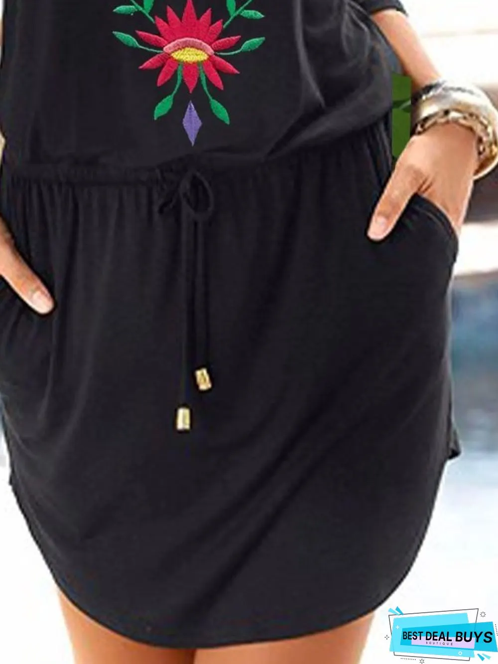 Half Sleeve Cotton-Blend Shift Knitting Dress