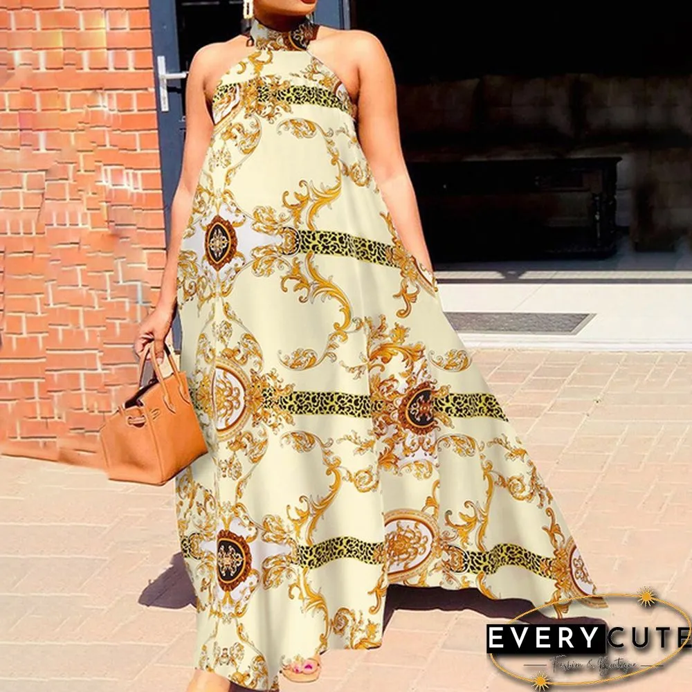 Women Fashion Pleated Printed Long Maxi Vestido S-5XL Sleeveless Round Neck Baggy Dresses