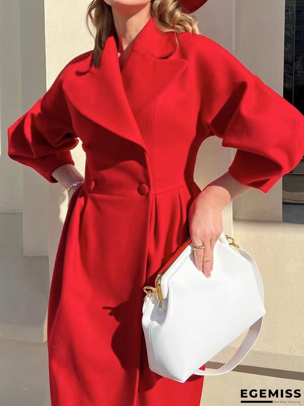 Vintage Lantern Sleeves Solid Color Lapel Long Coat | EGEMISS