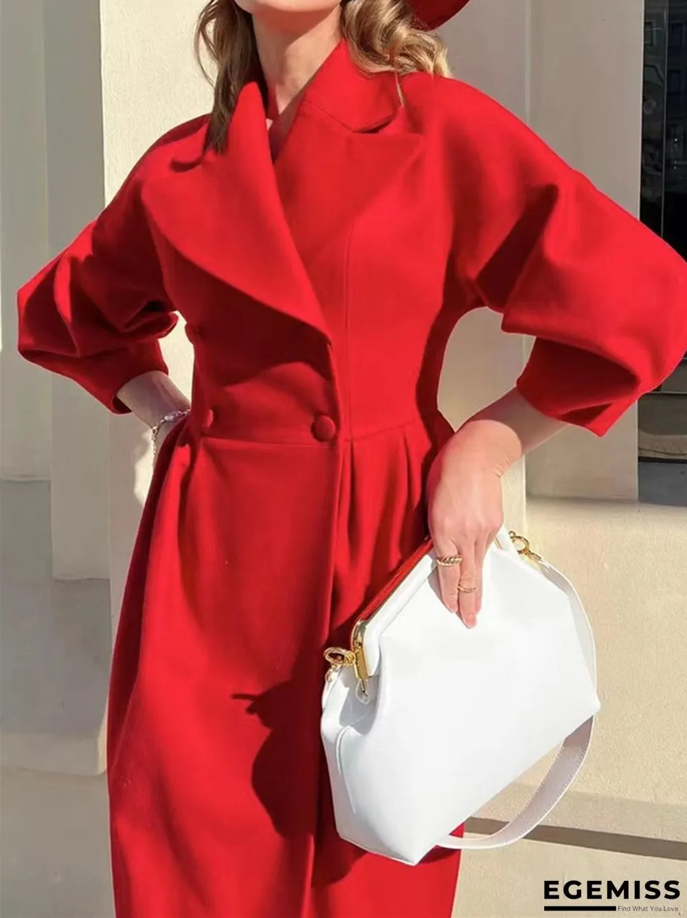 Vintage Lantern Sleeves Solid Color Lapel Long Coat | EGEMISS