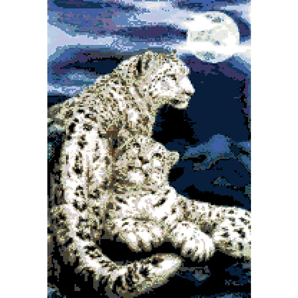 9CT Full Stamped Cross Stitch Bead Embroidery - Leopard(Canvas|40*59CM)