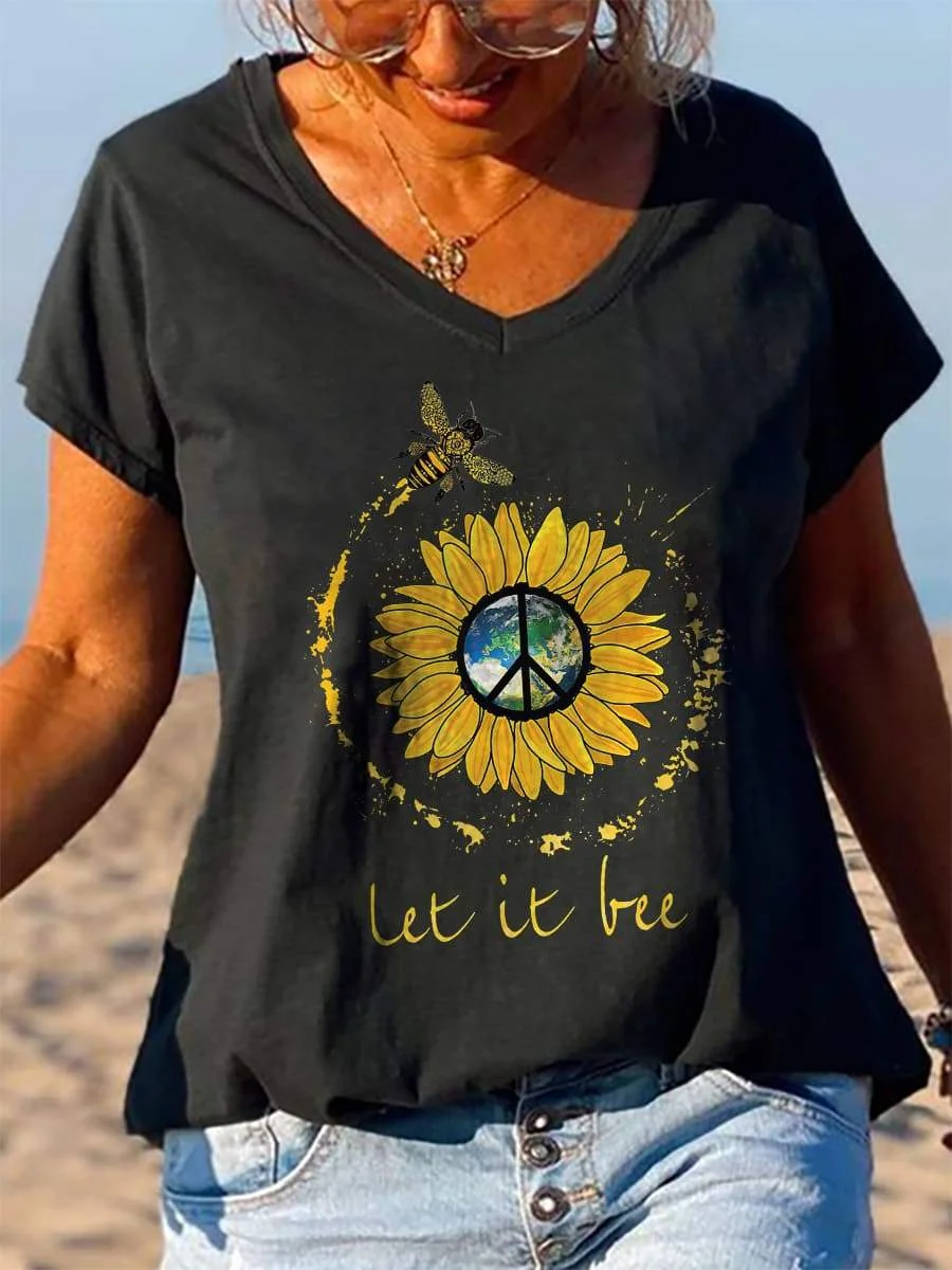 Let It Bee Peace Sunflower Graphic Tees
