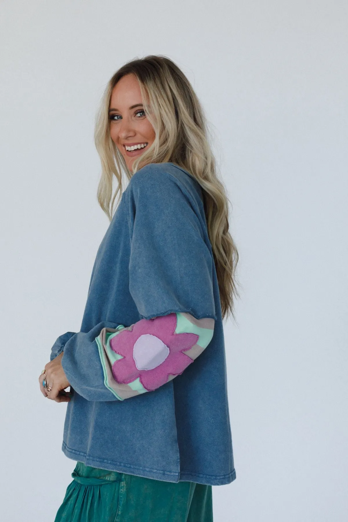 Petal Patch Pullover Top - Blue