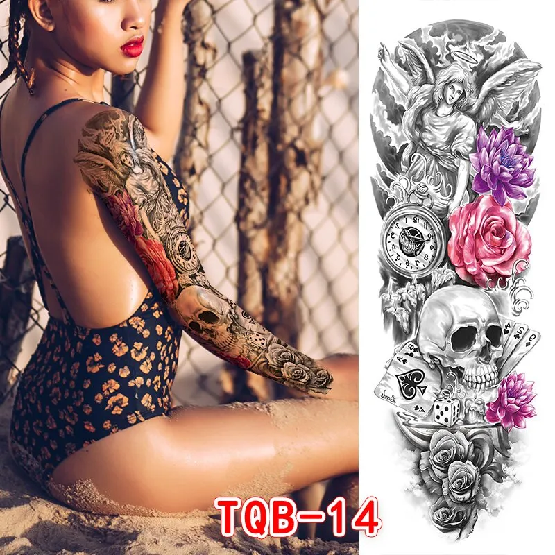 Sdrawing Temporari Tattoo Sticker for Men Death Skull Henna Skeleton King Animal Arm Leg Tatoo Pattern Fake Tattoo for Woman