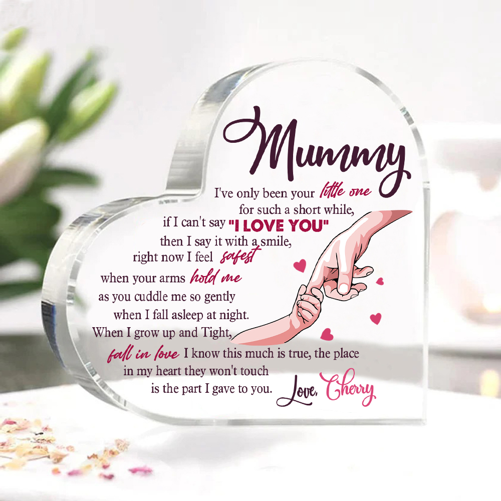 Personalised Name Acrylic Heart Keepsake Holding Hands Ornaments Gifts for Mum/Mom - I Feel Safest When Your Arms Hold Me-Jessemade AU
