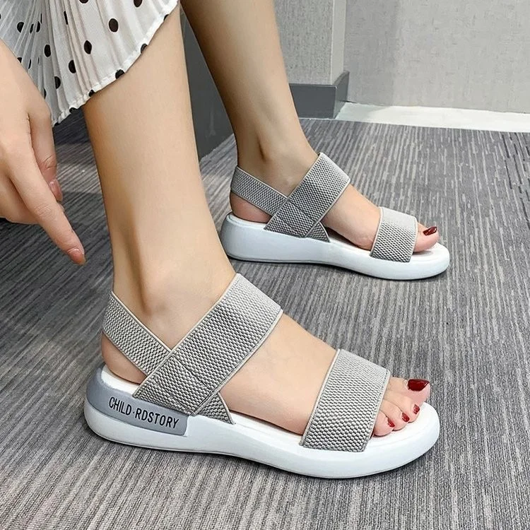 Breakj Breakj Sandals Women's Elastic Tight 2025 Summer New Students Wear Fairy Wind Roman Beach Women's Shoes Outside The Flat
