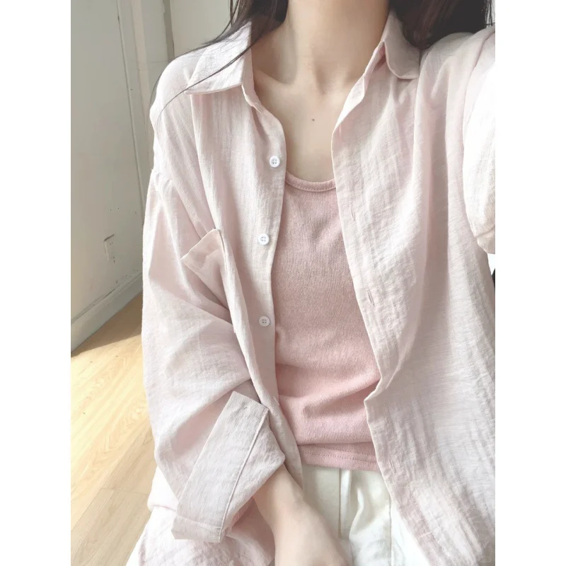 Uveng Uveng Apricot Thin Sunscreen Long-Sleeved Shirt Women's Summer Dress New Loose Thin Shirt Folded Coat