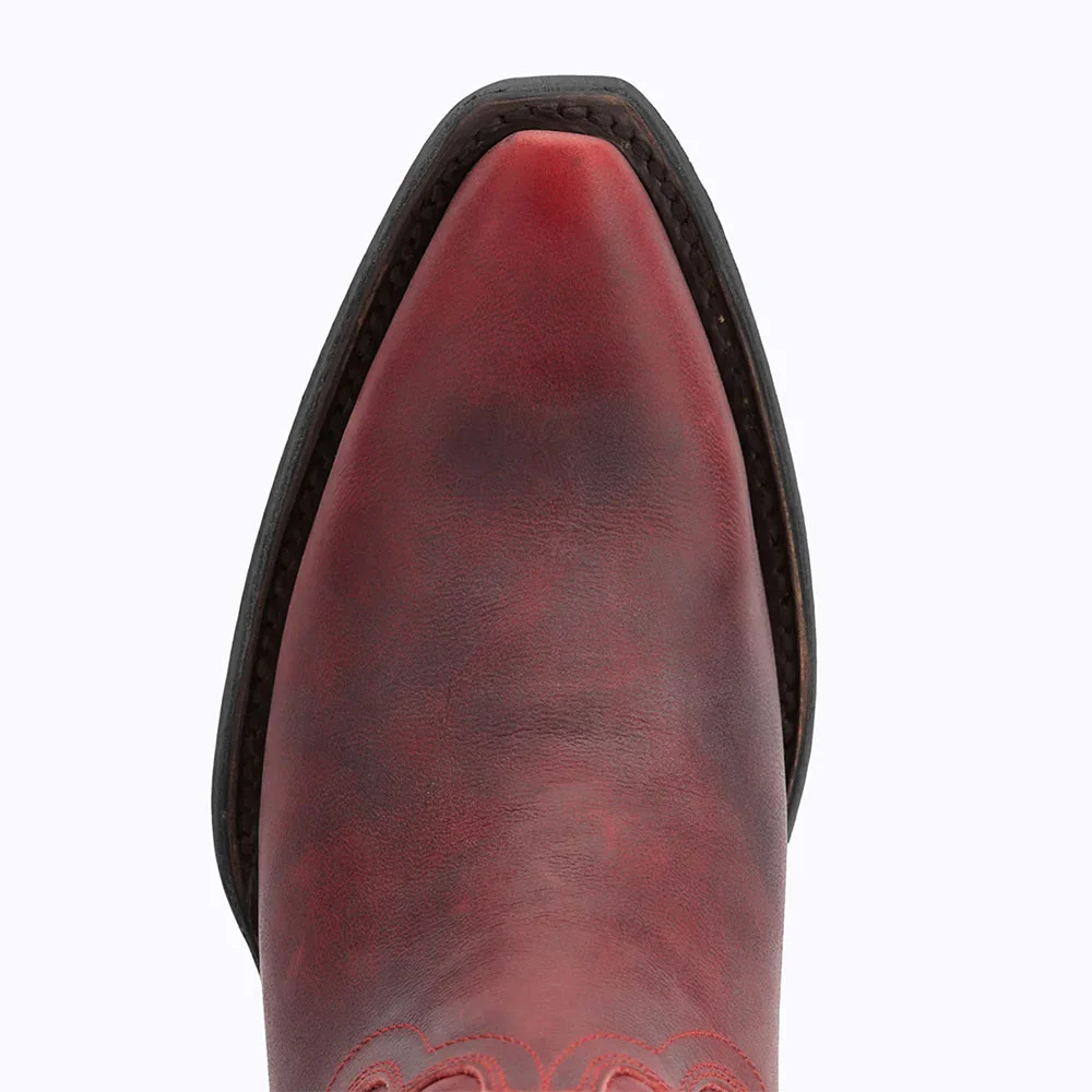 Maroon Comfort Chunky Heel Mid Calf Pull On Cowgirl Boots for Women