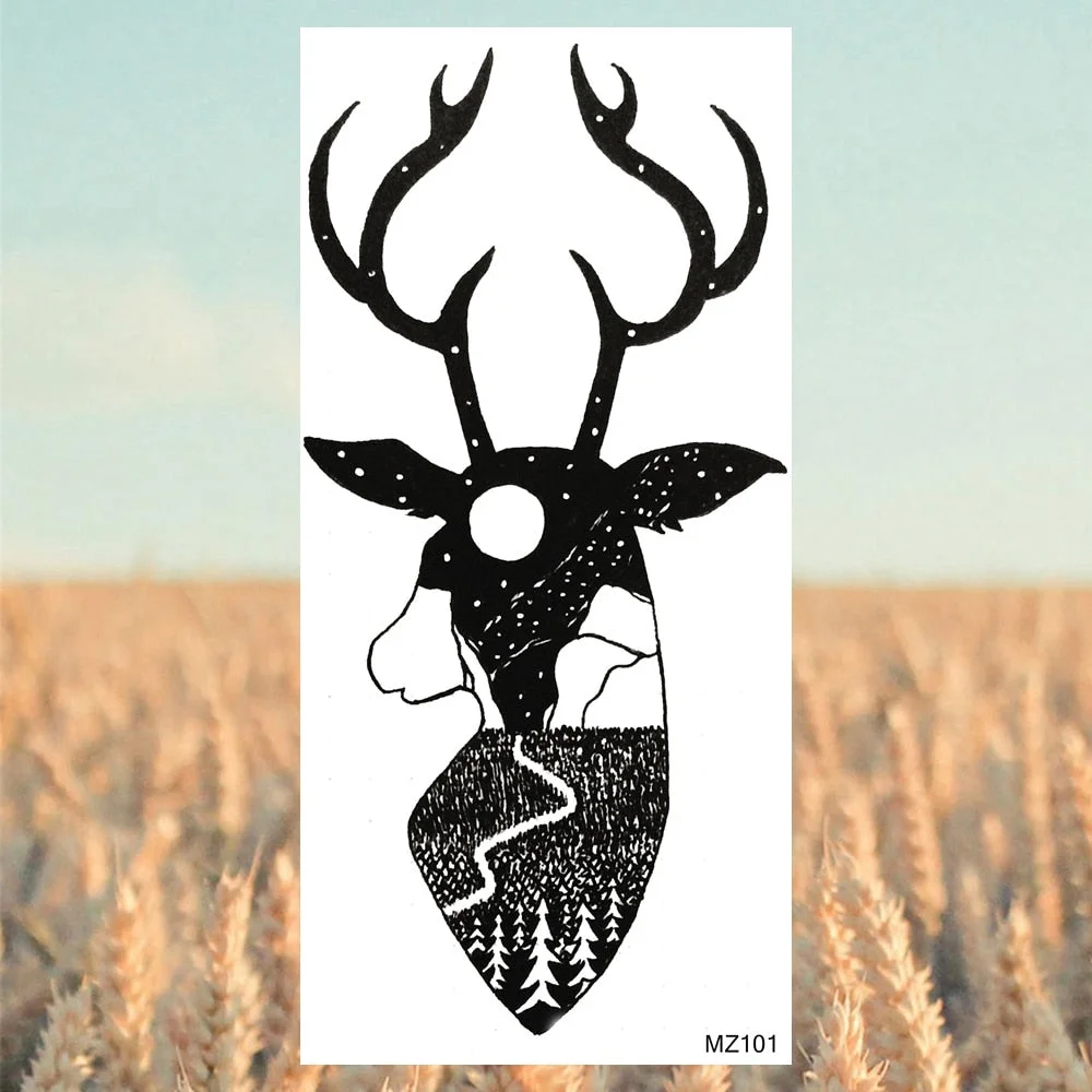 Black Lion Fashion Calf Temporary Tattoos For Women Adult Men Lion Geometric Owl Fake Tattoo Realistic Body Art Decoration Tatoo