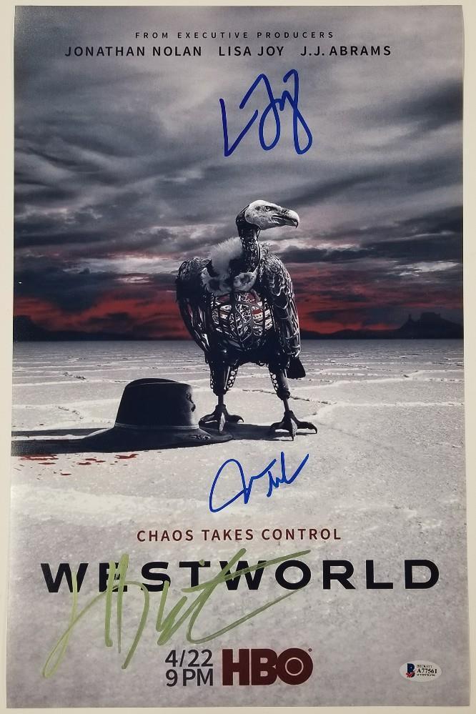 WESTWORLD Cast (3) Signed 11x17 Photo Poster painting James Marsden + Wright ~ Beckett BAS COA