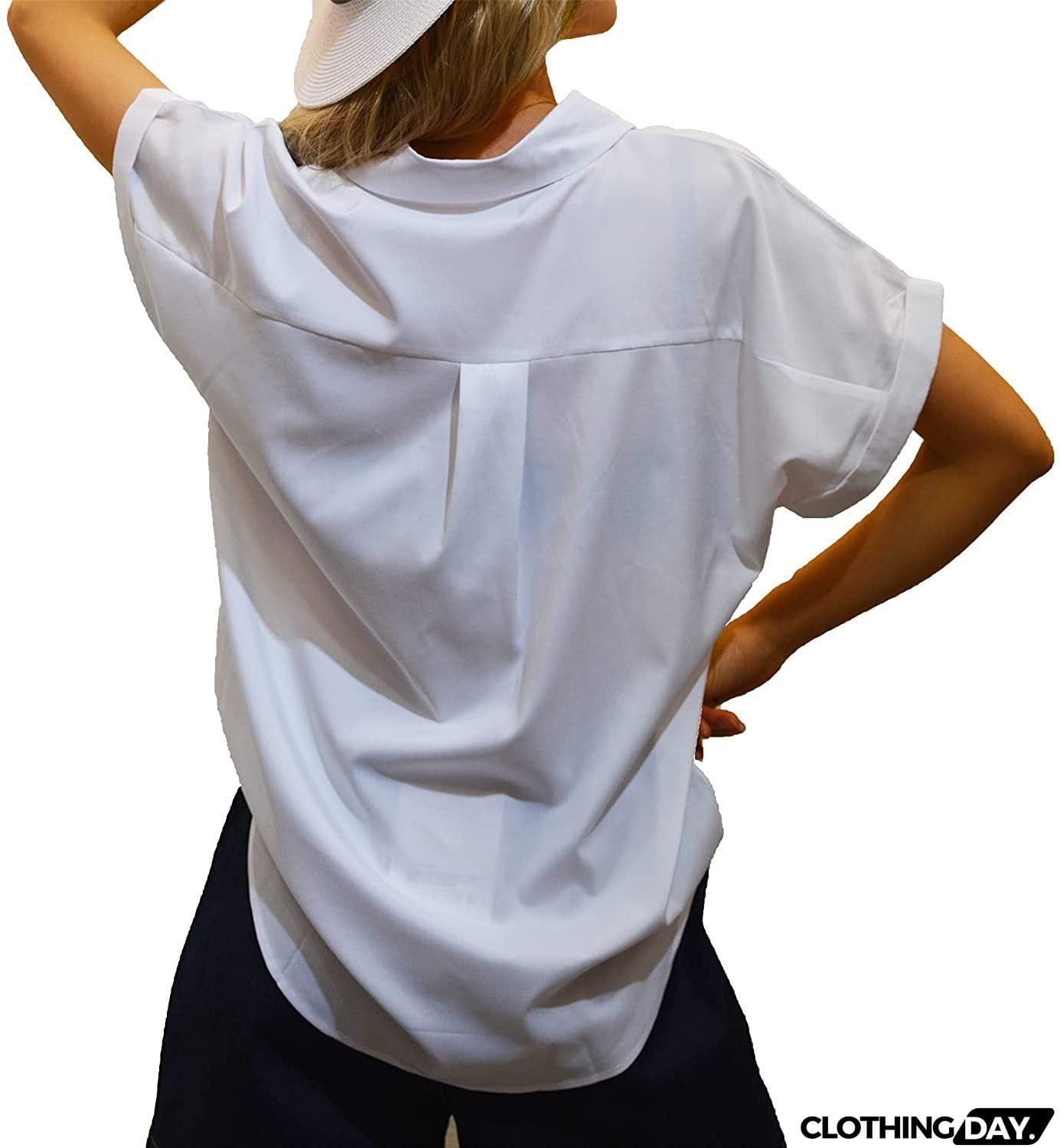 Women's Short-sleeved T-shirt V-neck Button-up Blouse