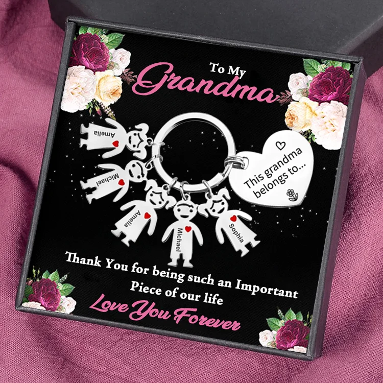 5 Names-Personalized To My Grandma Kids Charm Keychain Gift Set-Custom Special Keychain Gift For Grandma for Nan-Thank You for Being Such An Important Piece of Our Life