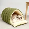 Warm Enclosed Cat Bed Corduroy Plush Cats Tent Calming Pet Nest Cave for Cats Dogs