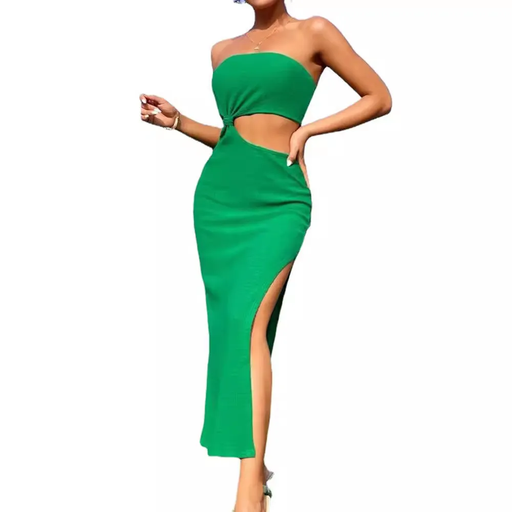 Uveng Uveng Women's Fashion Trend With Chest Empty Side Open Slit Kink Sexy Dress