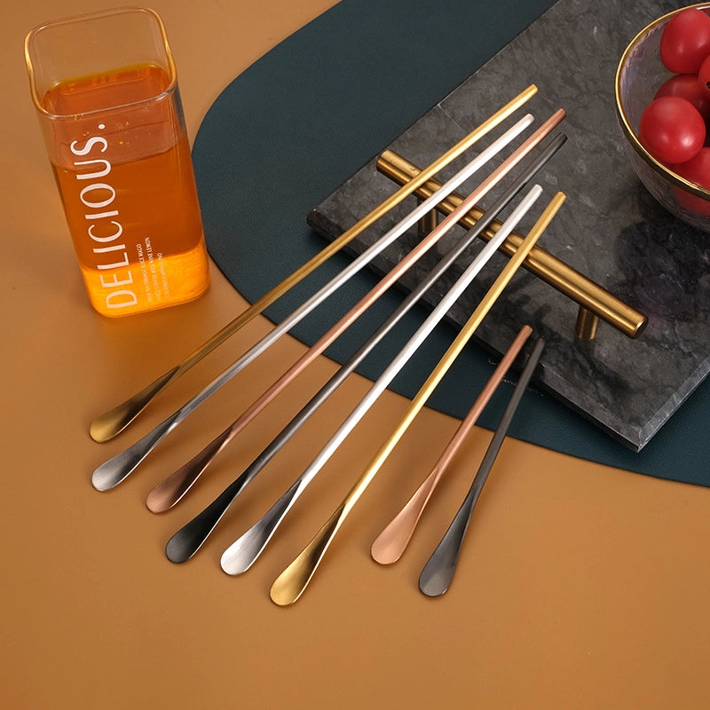 Japanese-style 304 Stainless Steel Long Handle Fruit Fork Coffee Mixing Spoon Small Spoon Dessert Ice Spoon Spoon Stir Stick