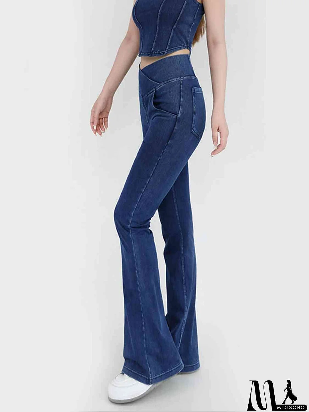 MidiSono - Wide Waistband Bootcut Jeans with Pockets