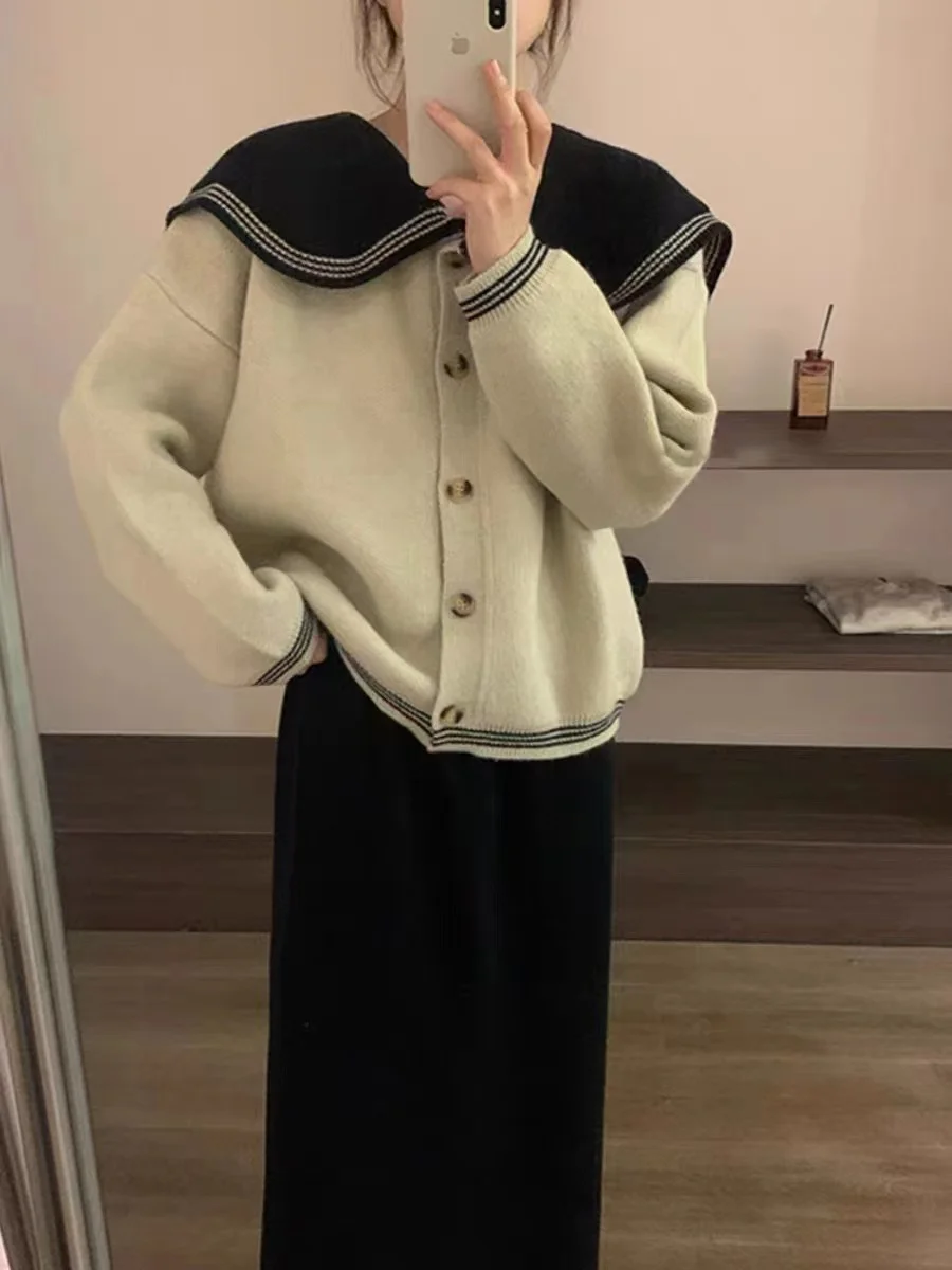Toloer Toloer Collar Autumn 2024 New Loose Casual Age Reduction Doll Collar Cardigan Korean Version Show Thin Sweater Women-Outfit Ideas