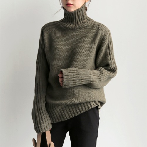 Rotimia Simple Pit Strip Turtleneck Sweater