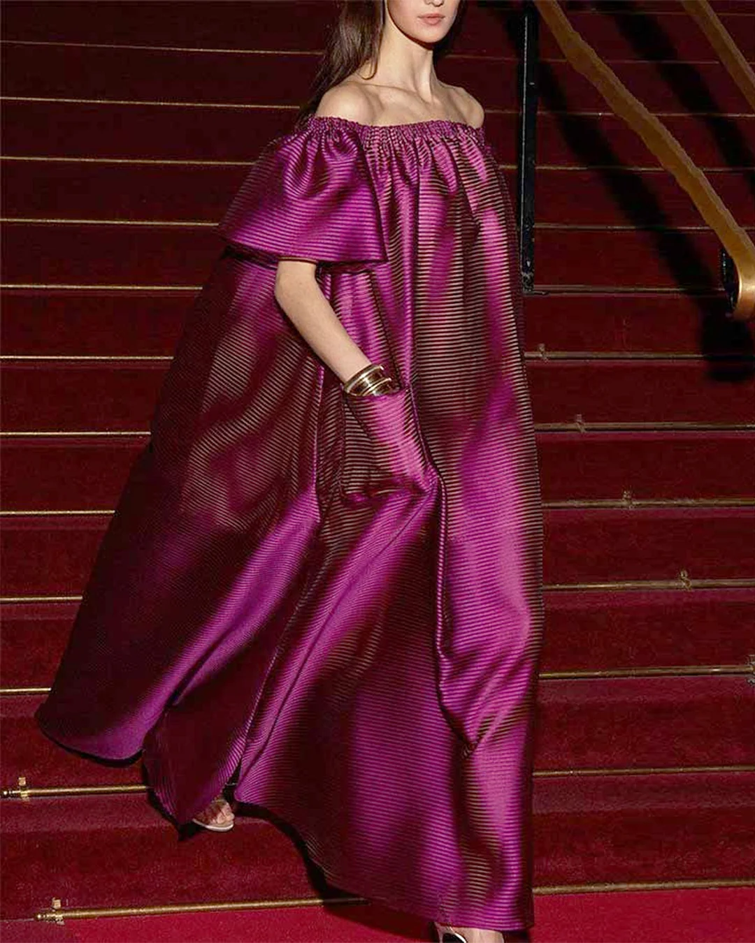 Women's Off Shoulder Elegant Prom Purple Maxi Dresss