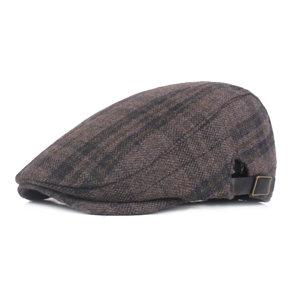 Autumn and winter woolen plaid beret
