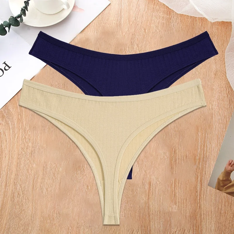 FINETOO 2PCS/Set S-XL G-string Cotton Women Lingerie Panties Thong Female Underwear Sexy Pantys Underpant Girl Intimates Thongs