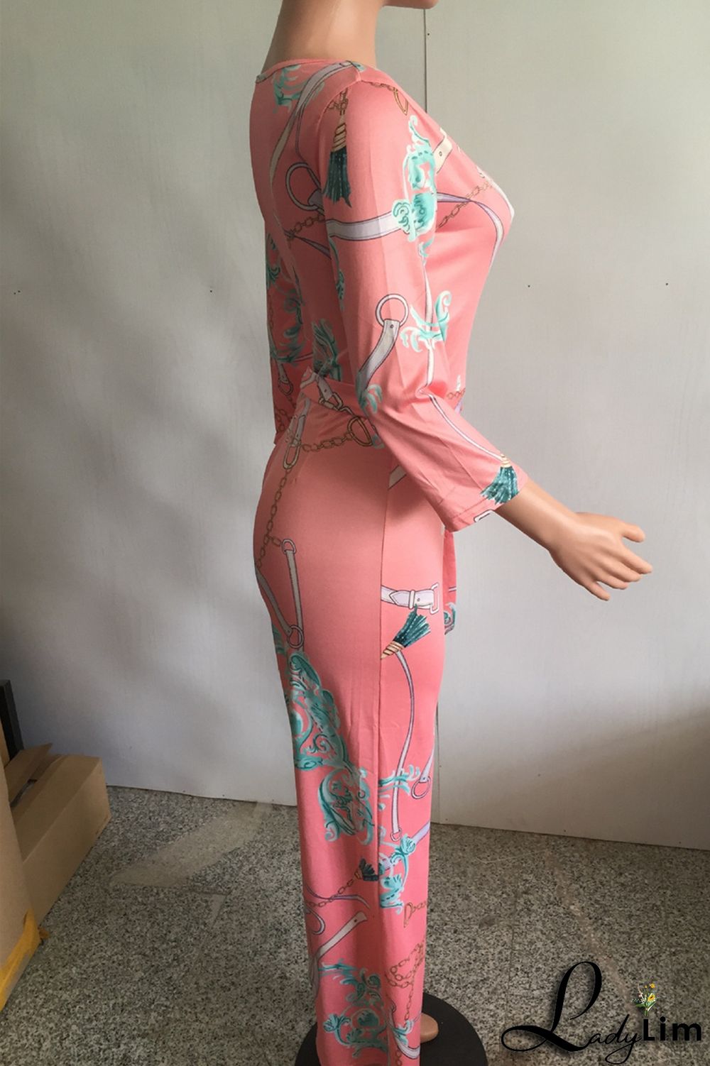 Tibetan Blue Fashion Casual Print Patchwork V Neck Regular Jumpsuits